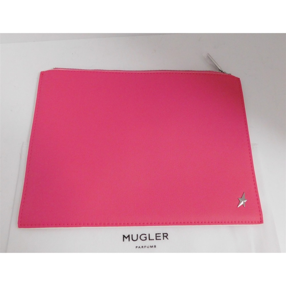 New Mugler Parfums Fuscia Pink Large Zip Clutch Bag